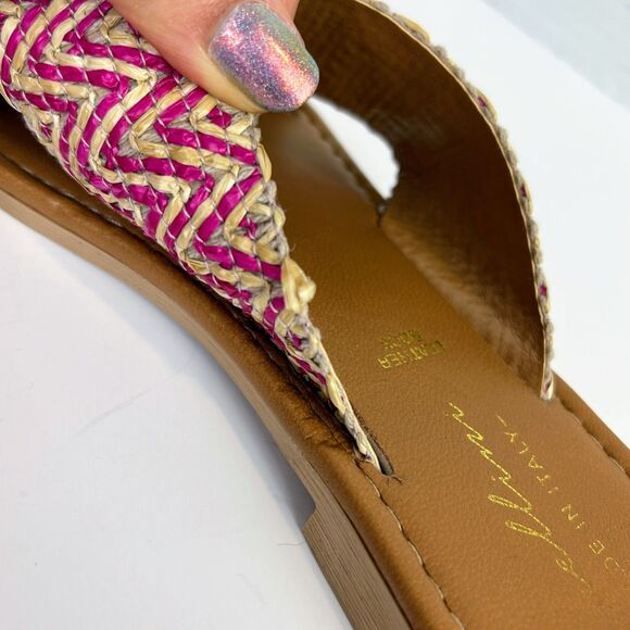 Avellini Cross Strap Woven Flats Sandals Braided Raffia Tan Pink Slides sz 7.5 - Picture 10 of 10